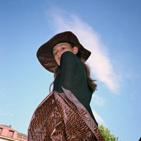 Missoni Brown Logo Lamb Leather wide brim hat display picture 2